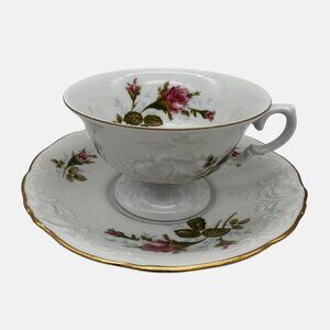 Vintage Wawel Poland Coffee Cup & Saucer Rose Floral Pattern Gold Trim WAV8